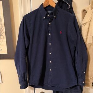 New Ralph Lauren Men's Dark Blue Brushed Flannel Button Down Shirt(Warm)